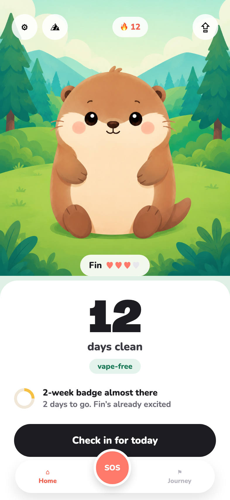 Fin home screen with days-clean streak